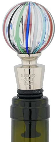 Bouchon de bouteille en verre de Murano - rayures bleues