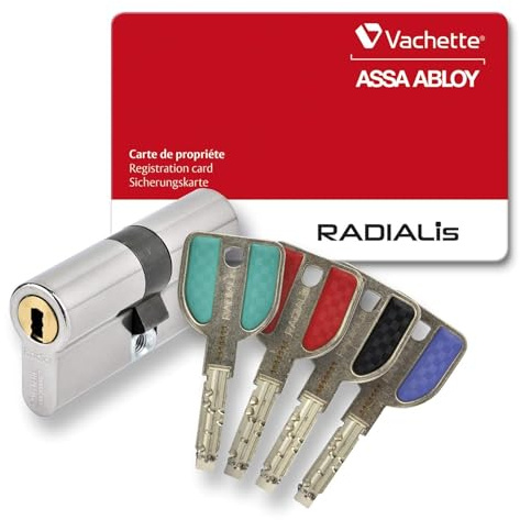Vachette RADIALis - Cylindre de Serrure Débrayable SYNKRO 32,5x32,5 mm Inox, Sécurité Maximale, pour Porte extérieure, porte d'entrée - 4 Clés Incopiables, Carte de Propriété