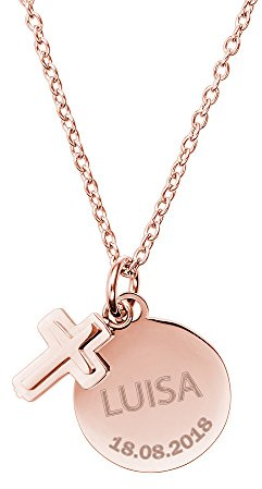 Gravado Kette aus Edelstahl mit Anhängern Kreis Kreuz Engel Herz - Personalisiert - Parent