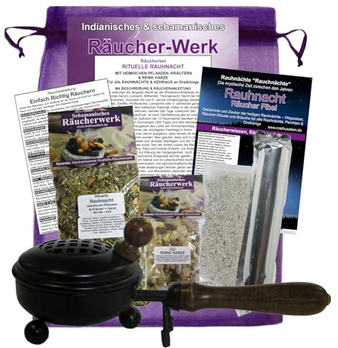 Rituelle RAUHNACHT 8-TLG Räucherset zum AUSRÄUCHERN für RAUHNÄCHTE und DREIKÖNIGE. HEIMISCHE KRÄUTER & HARZE WEIHRAUCH, MYRRHE UVM. 2X Räuchermischung. 6X ZUBEHÖR mit Rauhnachtfibel. 81308 RZE-P
