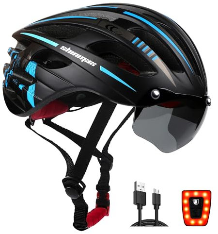 KINGLEAD Fahrradhelm für Herren & Damen - Fahrradhelm mit Magnetischem Brille und USB-Aufladung LED Licht, Leichte Verstellbare Stylisch Radfahren Mountainbike Helm,57-62 cm