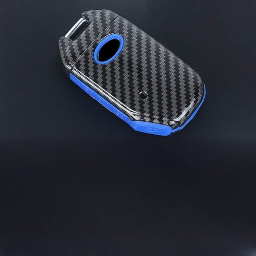 ontto Smart 4 Tasten Autoschlüssel Hülle Fall für Kia Rio Ceed Optima Sorento Sportage R ABS Kunststoff Schlüsselbox Keyless Go Schlüsselschutz Schlüssel Tasche Schlüsselanhänger-Kohlefaser blau A
