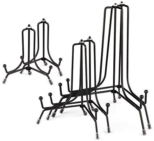 Mocoosy 6 Pack 3 Größe Verbesserte rutschfeste Plattenständer für die Anzeige, schwarzer Eisen Staffelei Plattenhalter für Bilder, Fotorahmen, dekorative Platte und Tischkunstwerke (4, 6, 8 Zoll)