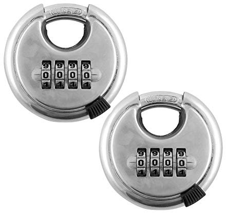 QWORK® Vorhängeschloss Zahlenschloss, Rund Schloss Zahlenschloss, Vorhängeschloss aus Edelstahl, mit 4 Ziffern, für Lager, Schuppen, Lagereinheit, 2 Stück