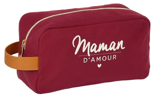 Manahia - Trousse de Toilette Maman d'amour - Accessoire Cosmétique de Toilette & Trousse Vanity pour Voyage en Toile de Coton Bordeaux - Cadeau Original Femme - Fête des Mères
