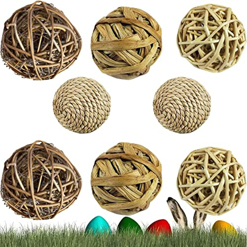 mohito 8 Stück Kaubälle,Hasen Spielzeug Kleintierspielzeug Ball Kleintiere Kauspielzeug Weidenkugel,Natürliche Bälle Für Kaninchen,Papagei,Hamster