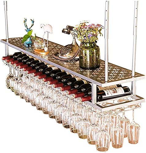 GAXQFEI Metal Iron Wine Glass Rack Regolabile Altezza Regolabile Scaffale per Vino Cabinet Doppio Strato Design Portabicchieri a Muro Portabicchieri in Metallo Telaio in Metallo Bar Cucina Decor Deco
