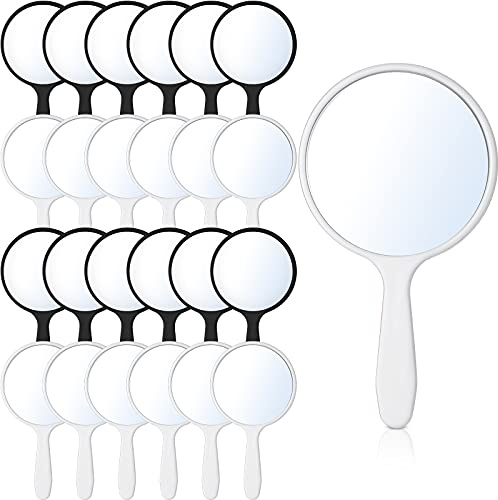 Jetec 25 Pcs Handheld Mirror with Handle, 3.94 L x 2.17 W, Small Portable Round Mirror Bulk for Travel Makeup Kids Classroom Pronunciation Practice Haircut Daily DIY Festival Crafts (Black, White)