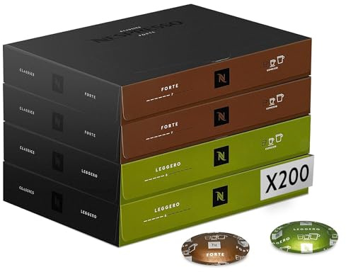 Nespresso Professionnel - Bundle 200 Capsules cafés - Classic ESPRESSO : 2 boîtes x50 Forte / 2 boîtes x50 Leggero - Adapté aux professionnels
