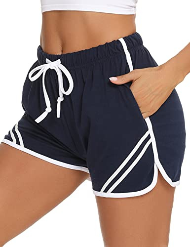 Litherday Sportshorts, dam, korta joggingbyxor, löpshorts, bomull, sportbyxor, sommar, träningsbyxor med fickor, Mörkblå, XL