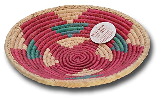 WEIDENPROFI TribalArt Schüssel rund, bunte Schale im Bohemian-Chic, Obstschale, Handarbeit Dekoschale Ø ca. 20-28 cm - Farbe: Türkis, Blau, Rot