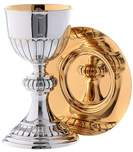 Holyart Silver brass chalice and paten Molina with traditional repoussage in silver brass