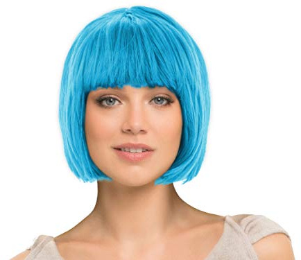Perücke blau Kurz Bob mit Pony für Karneval Fasching Wig Cabaret Kurzhaar Pagenkopf glatt (blau)