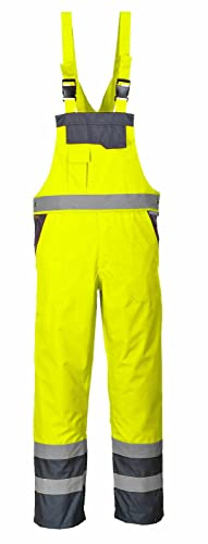 Mega_JumbleSale® Men's Hi Vis Contrast Bib and Brace Dungarees Work Overall Trouser Waterproof Workwear Safety Jumpsuit (S, Yellow)