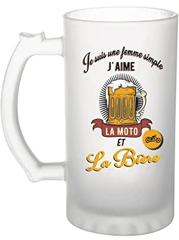 Planetee Chope de bière pour Femme Moto et Bière | Verre à bière pinte Cadeau Apéro Humour alcool et loisir pour Motarde