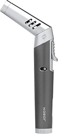 JOBON Torch Lighter, Adjustable Lockable Bendable Nozzle Jet Flame Refillable Butane Lighter with Gas Window for Candle Grill Baking Camping- No Gas Included (Grey)