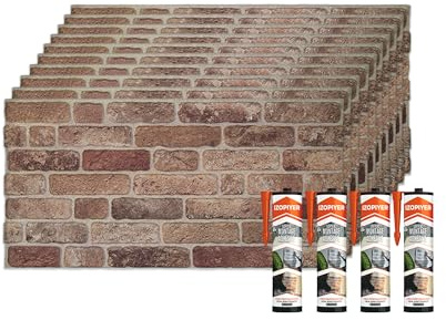 IZODEKOR Styropor 3D Wandpaneele Bausatz - Wandverkleidung mit Klebstoff Abdichten | Bauerhausstil (10 x Stück Paneele & 4 x Klebstoff Abdichten enthalten)