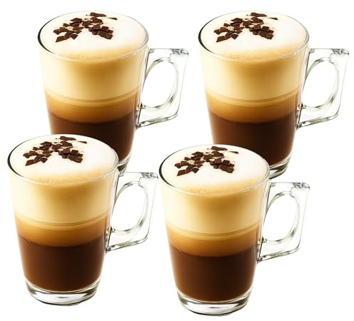Meown Latte Glasses – 240ml Coffee Cups (Pack of 6), Durable Heat-Resistant Glasses for Latte, Espresso & Cappuccino, Mugs with Handle | Barista-Style Mugs Compatible with Most Coffee Machines