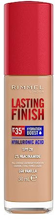 Rimmel London Lasting Finish 35H, 160 Vanilla, fondotinta, lunga tenuta, idratante, formula vegana, alta coprenza, 30ml