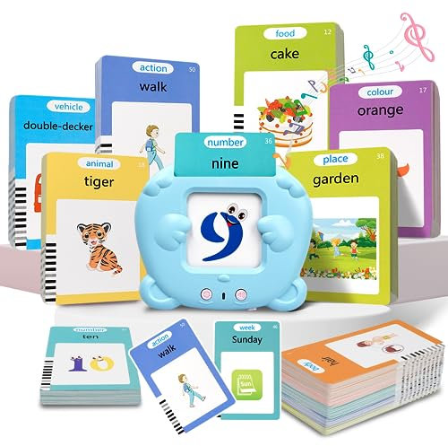 YCFUN Sprechende Lernkarten - Hörbares Lernspielzeug für 1-6 Jahre, Standard Deutsch 112 Blätter 224 Wörter Flash Karten, Vorschule Lernmaschine, Spielzeug Geschenk Kinder