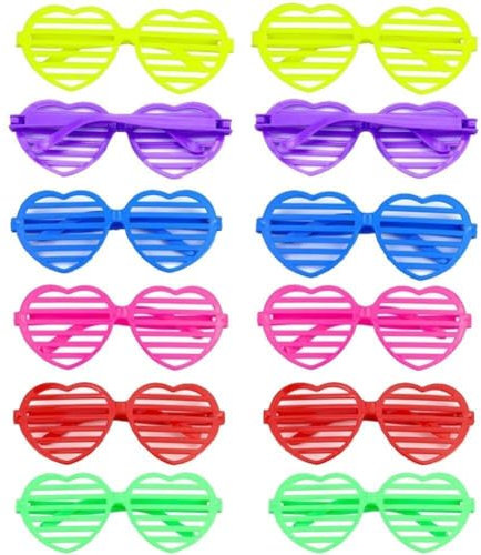 12 Paar Kunststoff-Shutter-Brillen, Sonnenbrillen, Neonfarben, geschlitzte Sonnenbrillen, Brillen für Kinder, Teenager, 80er-Jahre-Party-Requisiten