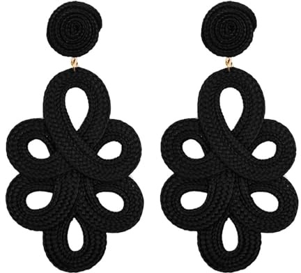 MAJALE Pendientes Largos Mujer Flamenca - Pendientes Largos y Ligeros para Boda, Fiesta, Sevillanos - Zarzillos Sevillana Estilo Cordón de Seda - Regalos Mujer (Negro)