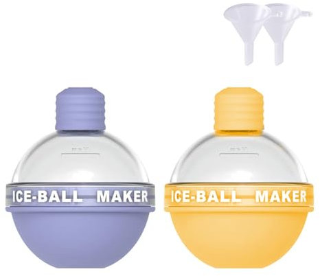 Light Bulbs Ice Ball Molds, 2pcs Silicone Ice Ball Maker Creative DIY Round Ice Ball Moulds for Whiskey, Cocktails, Coffee, Drink - Purple + Yellow