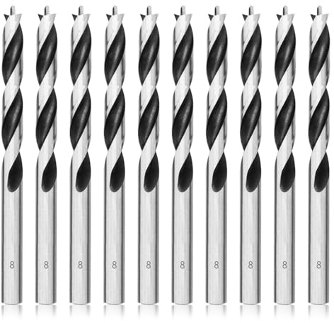 Meccion Holzbohrer 8mm 10Pcs Holzschlangenbohrer Brad Point Holzspiralbohrer Professional Holzbearbeitungbohrer
