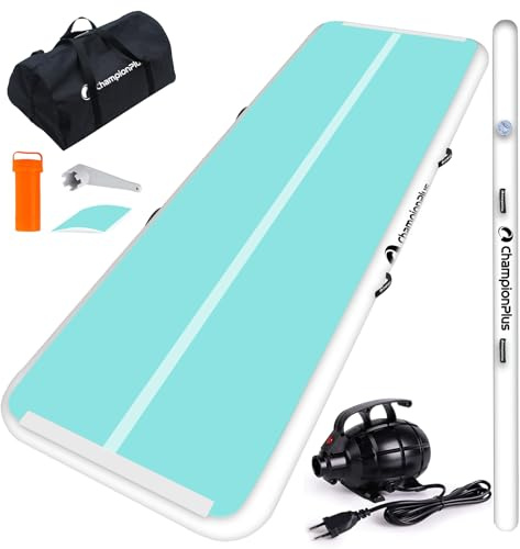 ChampionPlus Aufblasbare Air Matte Track Tumbling Matte Gymnastikmatte Turnmatte mit elektrischer Luftpumpe, Yogamatte, Camping Trainingsmatte, Fitness Yoga Sportmatte, 3m Beidseitig mintgrün