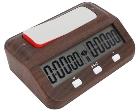 Schachuhr, Count Up Down, Professioneller Wettbewerb, Akustische Alarmfunktion, Holzoptik, Tragbarer Digitaler Schachtimer mit Bonusverzögerung