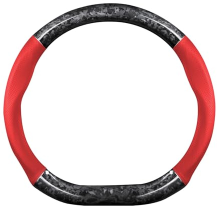 Ergocar Manicotto per Volante per Auto, Manicotto per Volante in Fibra di Carbonio e Pelle Forgiata Tipo D, 37-38 cm/14,5-15 Pollici, Antiscivolo, Morbido, Traspirante, Stile Sportivo Moderno