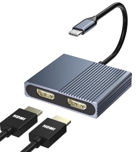 USB C to Dual HDMI Splitter for Dual Monitors Extended Display, SST/MST Hub