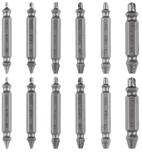 Schraubenausdreher Set, 12 Stück Beschädigte Schraube Entferner Extraktor Set aus HSS 4341 Härtegrad 62-63hrc Schrauben Entferner für Beraubt oder Beschädigt Schrauben