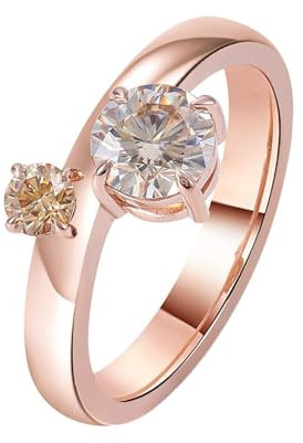 Epinki Echt Goldschmuck, 18 Karat Rosegold 750 Ringe, Klassiker Solitärring mit Rund 1ct Moissanit Weiß Champagner, Rosegold Au750 Partnerringe Trauringe Freundschaftsringe Gr.58 (18.5)