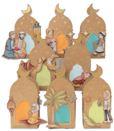 Papierdrachen 8 Ramadan Windlichter - goldfoliert - islamische Motive - einfaches DIY-Projekt - kreatives Dekorieren - zum Basteln und Verschenken - Set 01