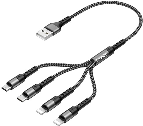 RAVIAD Multi USB Kabel, 4 in 1 Multi Ladekabel Schnell Mehrfach Universal Ladekabel mit Micro USB Typ C Lightning Kabel für iPhone, Android Samsung Galaxy, Huawei, Oneplus, Sony-Grau [50CM]