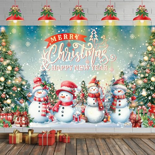 HILAVO Großer Weihnachtsbanner Hintergrund, Schneemann Frohe Weihnachten, Banner für den Innenbereich, Party-Dekoration für Weihnachten, Neujahr, Party, Fotokabine, Wandbehang, Dekoration, 184,9 x 110