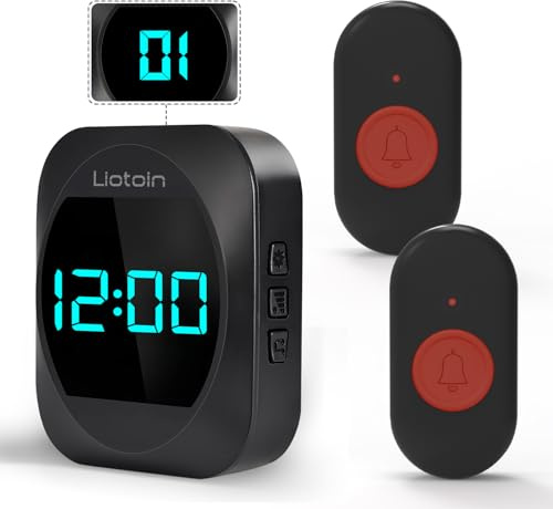 LIOTOIN Notrufknopf für Senioren,Senioren Notruf Kabellos Notfallknopf Hausnotruf intern für Senioren SOS Alarm Notruf Knopf,zeigt Zeit und Rufnummer an, Mit Einem Arbeitsbereich Von 300M
