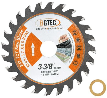 BGTEC TCT Carbide Circular Saw Blade - Wood Cutting Wheel 3-3/8/85mm 24T with 15mm Arbor for Cutting Wood Plastic