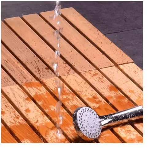 QWEASDF Caillebotis Douche,caillebotis Salle de Bain,Tapis De Douche Extra Large en Lattes De Bois Carrées, Tapis De Salle De Bain Rectangle Antidérapant,pour Douche(W85xL100cm/W33xL39in)