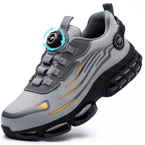 Zapatillas Seguridad Hombre Mujer Moda Ligero Calzado Seguridad Hombre con Punta de Acero Zapatos de Seguridad Transpirable Antideslizante para Construcción Gris 40 EU