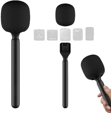 Jerilla Microphone Interview Adaptateur pour RODE Wireless GO DJI Mic DJI Mic 2 Poignée d'Entrevue de Microphone GO Adaptateur Sans Fil à Main Avec Mousse Anti-Vent