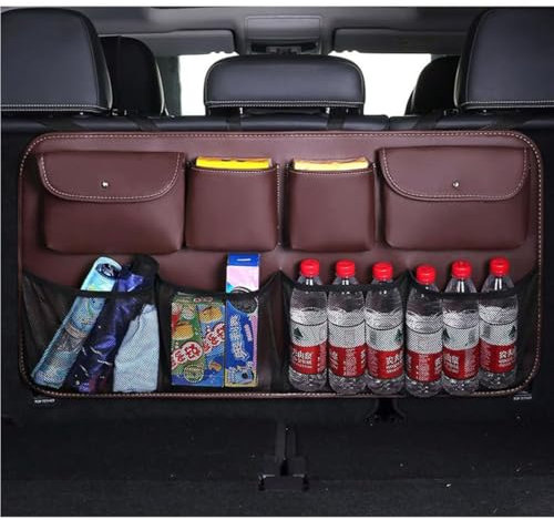 WENYINGLIHAI Auto Kofferraum Leder Organizer Box für VW Taigo Touran Tiguan CC Beetle Car Boot Organiser, Faltbare Aufbewahrungstasche Wasserdicht mit Fächern Aufbewahrungs Box Zubehör,B/Coffee
