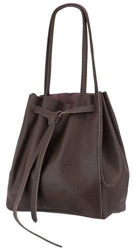 SH Leder ® Damen Echt Rindleder Shopper mit schleife und Innentasche in vielen Farben Schultertasche Henkeltasche 29x33cm Sandra G535 (Dunkelbraun)