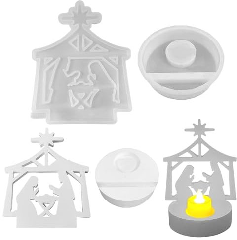 Skeadex Silikonformen GießFormen Krippe Weihnachten Kerzenhalter, Silikonform Krippe Mit Sockel Kerzenhalter GießForm GießFormen Silikon Weihnachten Gipsformen Zum GießEn Weihnachten