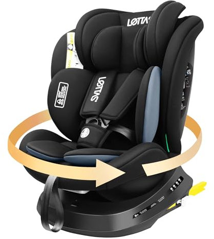 LETTAS I-Size 360°Drehung Autositz 40-150 cm, ca. 0 bis 12 Jahre, Isofix Kinderautositz mit Verstellbarer Kopfstütze, ECE R129