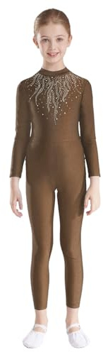 Agoky Mädchen Ganzkörperanzug Einteiler Jumpsuit Overall Eiskunstlauf Kostüm Langarm Ballettanzug Gymnastik Turn Body mit Lange Hose