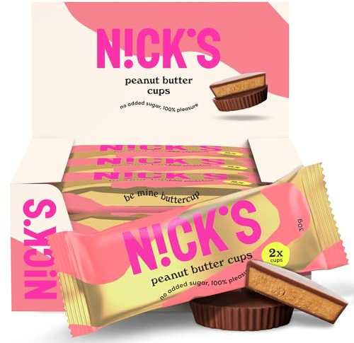 NICKS Peanut Butter Cups, Low Carb Chocolate with Peanut Butter, Without Added Sugar, 1.7 g Net Carbohydrates, 1 g Sugar, Keto friendly, Gluten Free, Without Palm Oil 12 Pack with a total of 24 cups