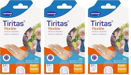 Tiritas Flexible Rapid: Apósitos ideales para zonas con movilidad; Resistentes, transpirables y flexibles; El packaging permite su fácil y rápida extracción; 2 tamaños; 20 unidades. (Paquete de 3)
