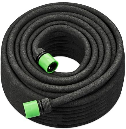 Relaxdays Tubo Irrigazione a Goccia, Gocciolatoio Microforato, Pompa 50 m Gocciolante Acqua, per Giardino e Orto, Nero, Ottone, Gomma, Plastica